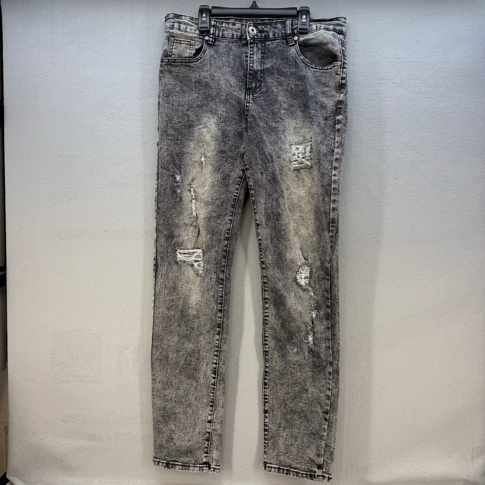 CR24 Jeans Women's 34 (18) Black Chrome Edge Acid Wash Distressed Tapered Leg